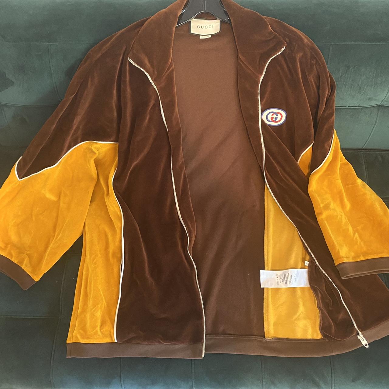Gucci Brown and Yellow Chenille Track Jacket | Depop Gucci Brown and Yellow Chenille Track Jacket | Depop