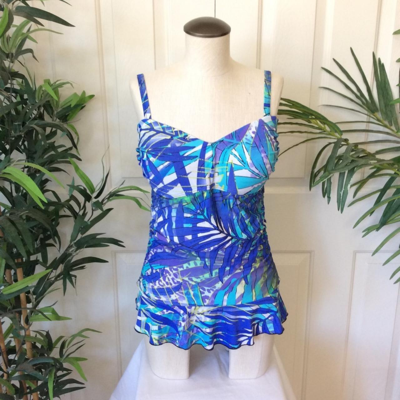 Medium Blue Palm Leaf One Pc Swimsuit Medium Blue... - Depop