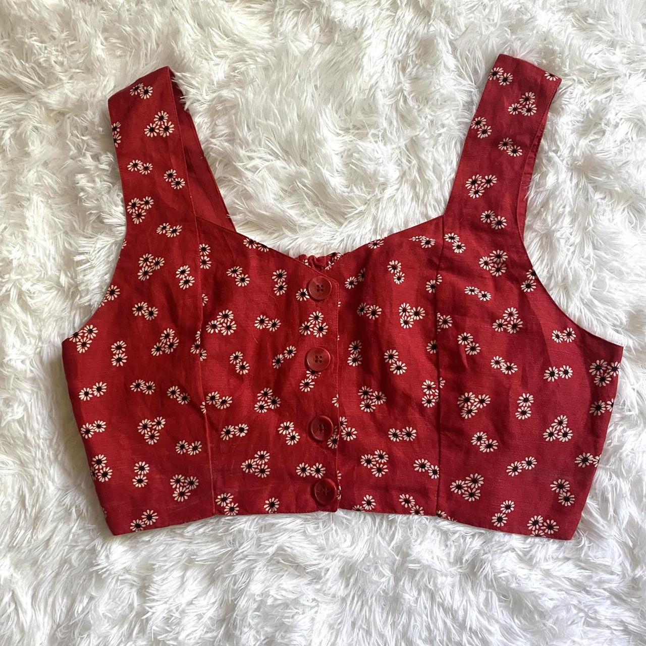 Volcom Women's White and Red Crop-top | Depop
