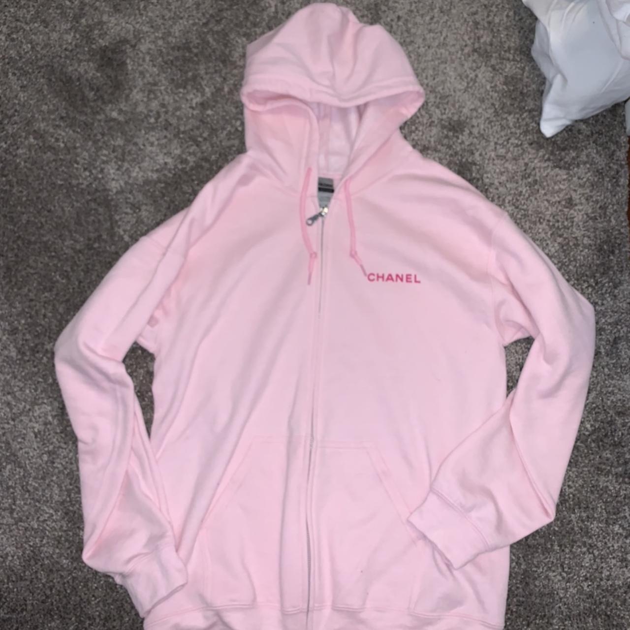 Light pink faux chanel zip up sweatshirt #pink - Depop