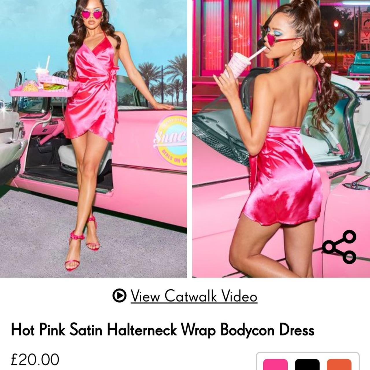 Satin halterneck wrap bodycon hot sale dress