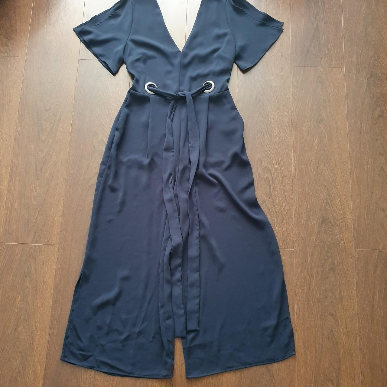 Dark blue wide slit leg playsuit/jumpsuit with... - Depop