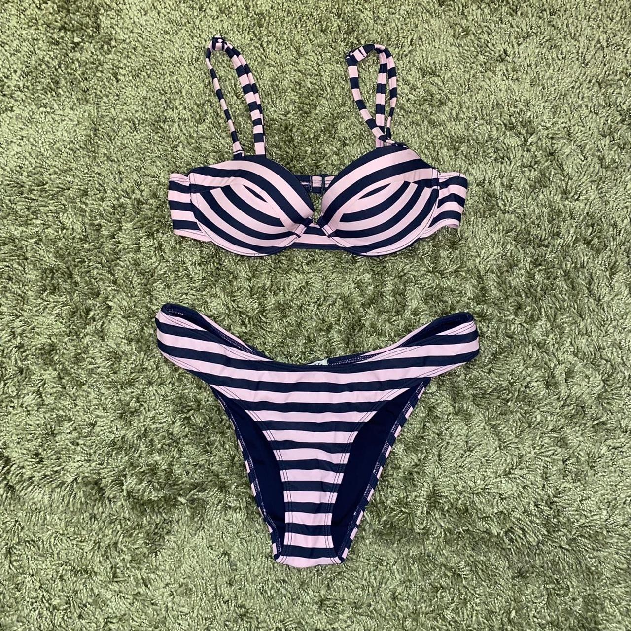 Jack Wills Women's Pink and Navy Bikinisandtankinisets Depop