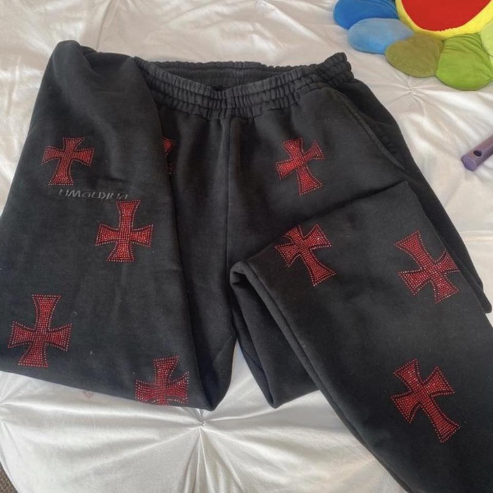 UNKNOWN LONDON RED RHINESTONE JOGGERS size LARGE