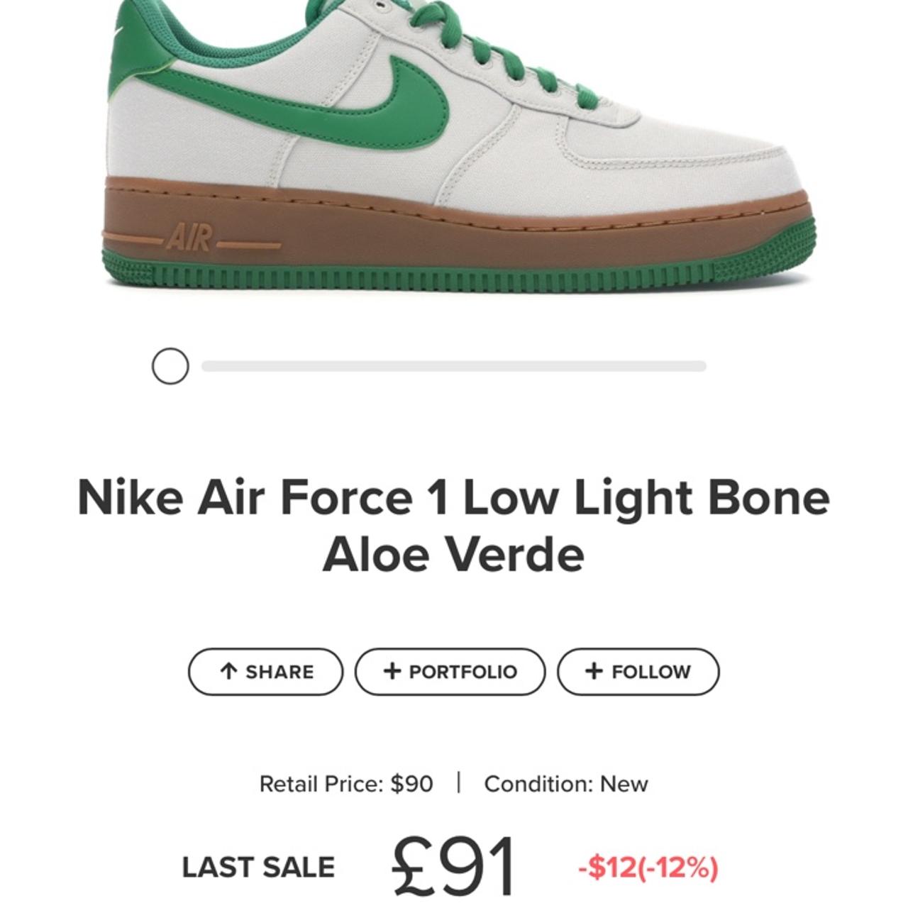 Nike Air Force 1 Low Light Bone Aloe Verde -9/10... - Depop