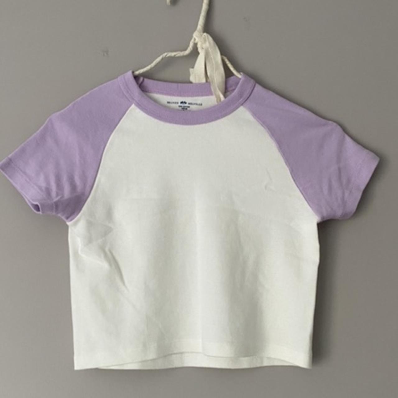 Brandy Melville lilac/purple and white Bella top... - Depop
