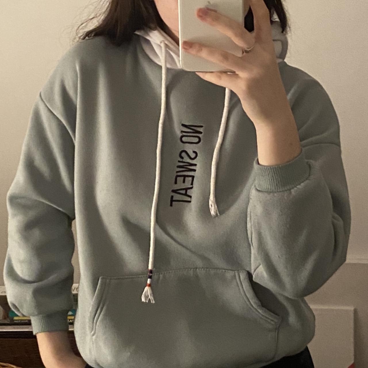 Sage Green and white contrast hoodie Bought for £16... - Depop