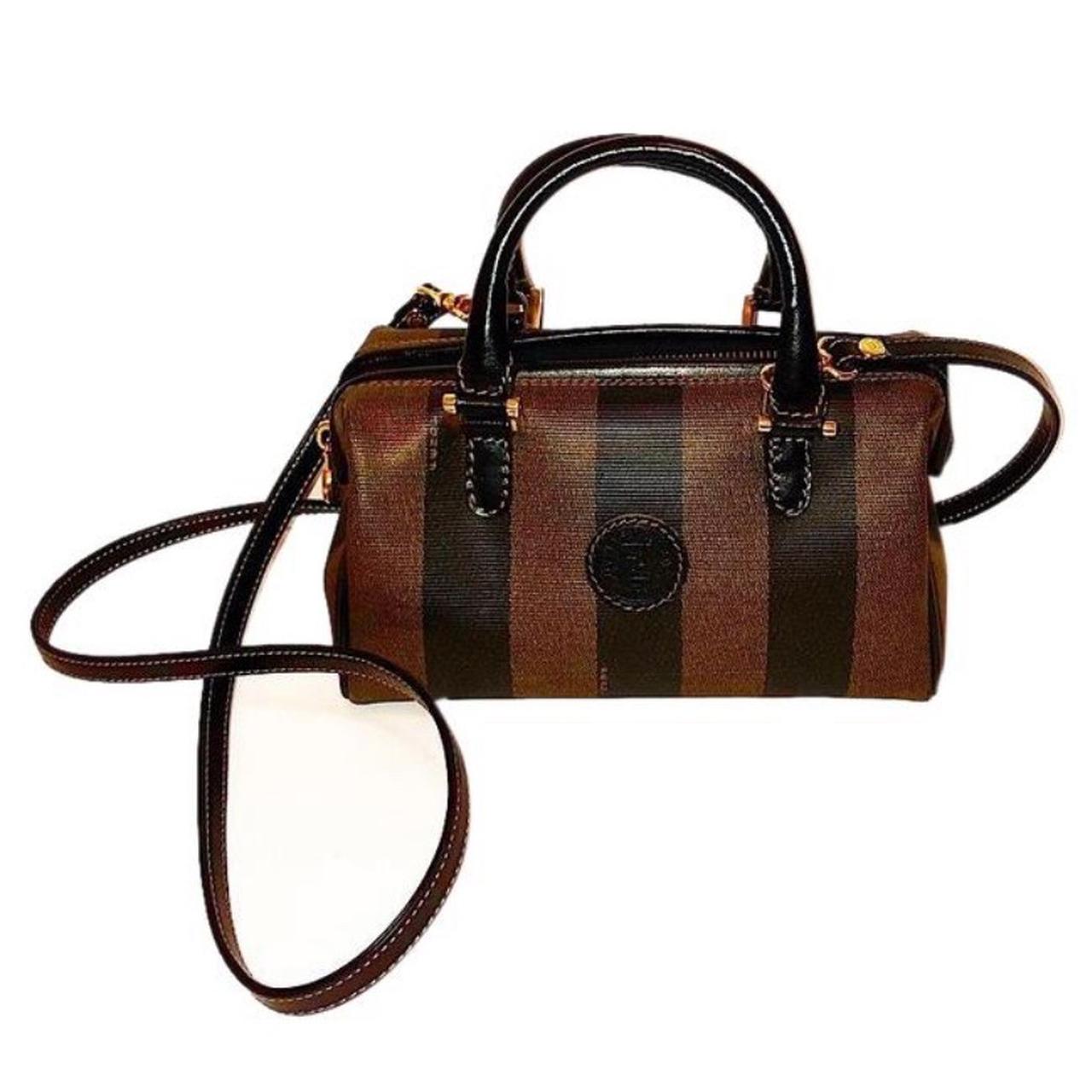 Fendi Boston Bag Mini Boston Leather Handle Pecan Stripe Brown Bag