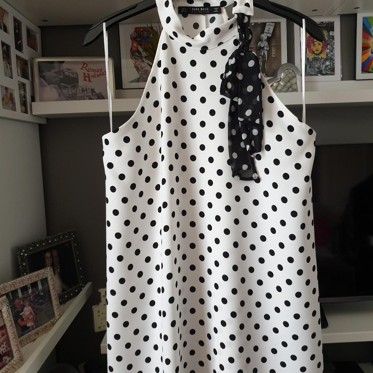 Zara halter neck cream and black polka dot Depop