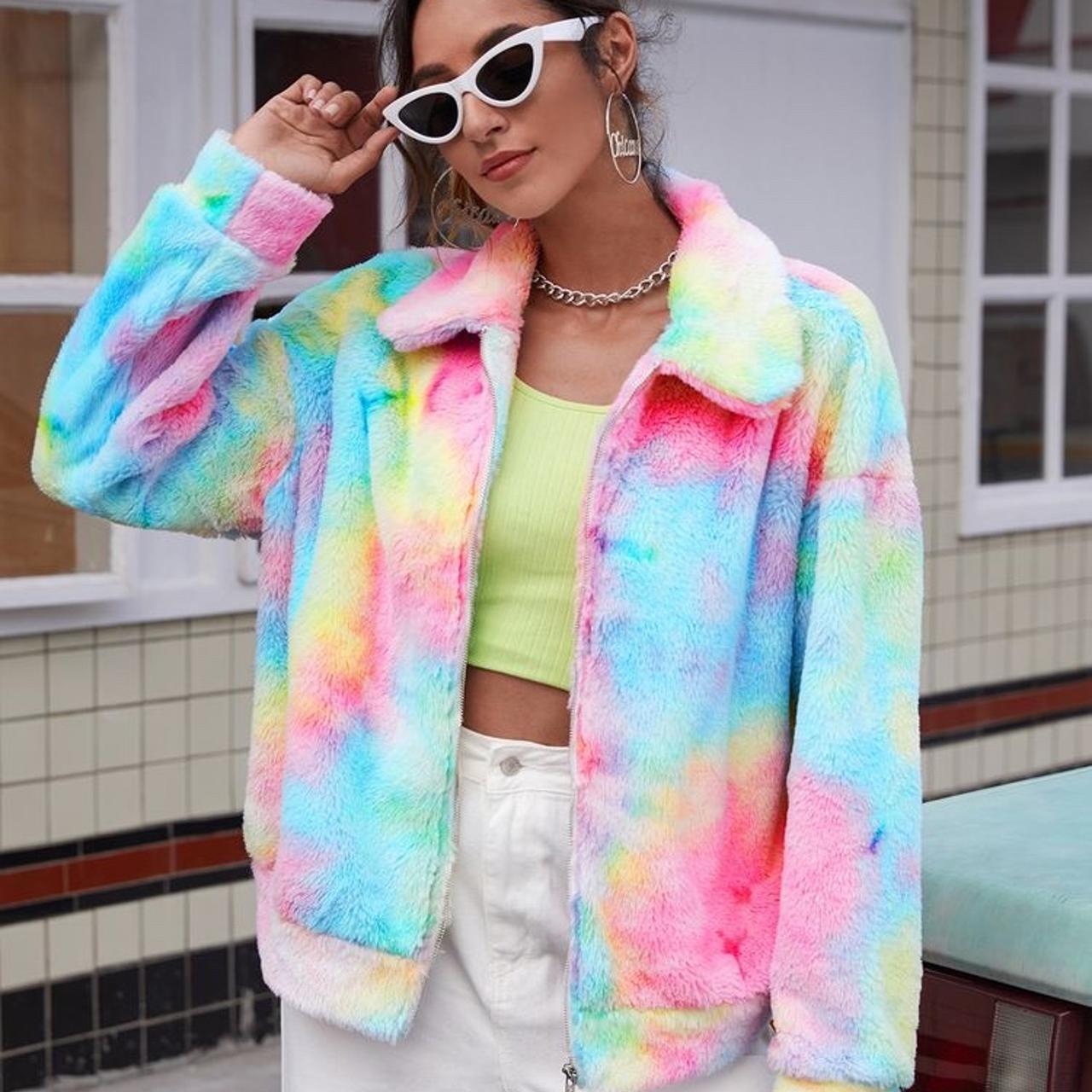 rainbow teddy coat