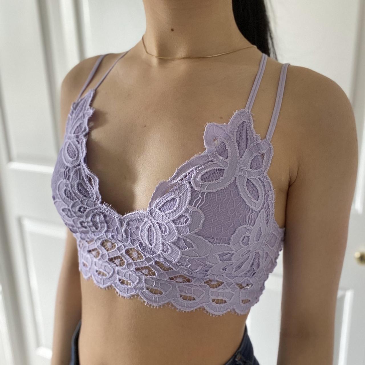 dark purple lace bralette with front buttons. - Depop