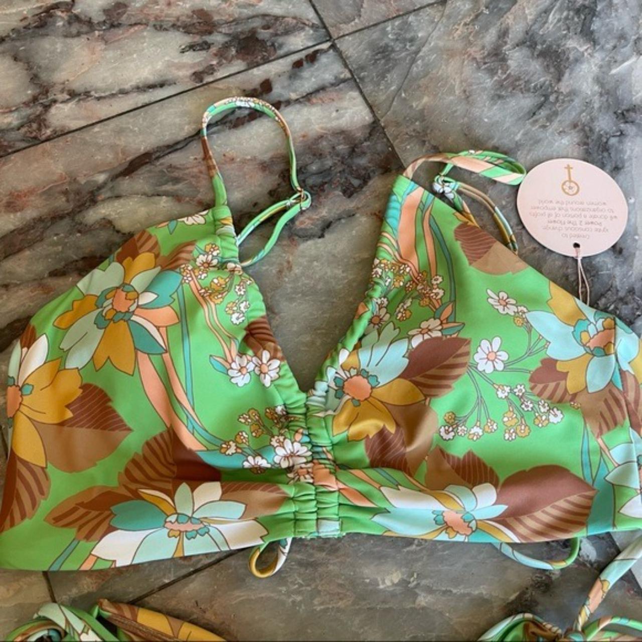 Power 2 the flower green floral bikini Mae... - Depop