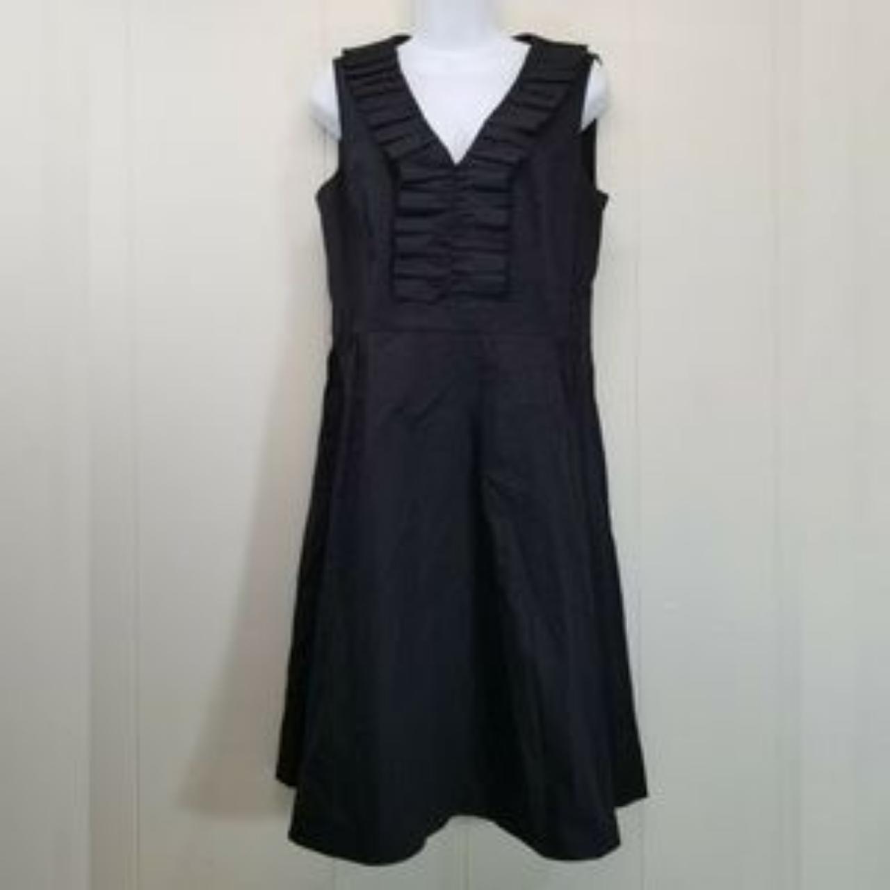 Kate Spade 10 Black Dress LBD Poplin Ruffle V Neck A