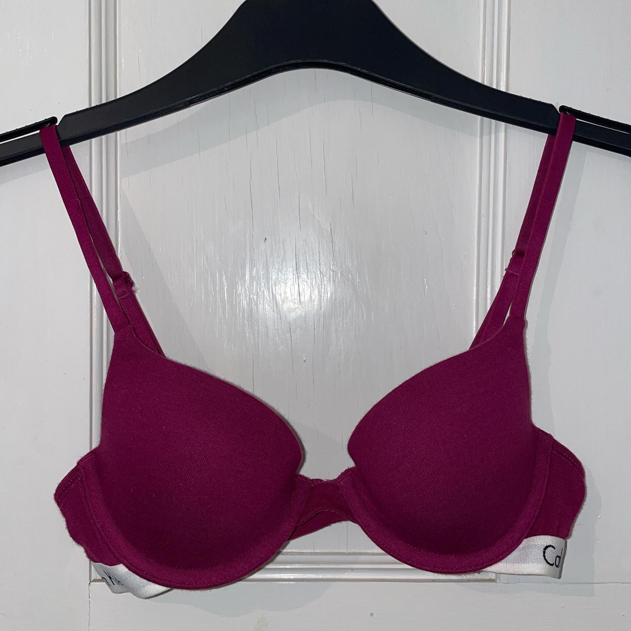 Calvin Klein Women's Purple and Burgundy Bra | Depop