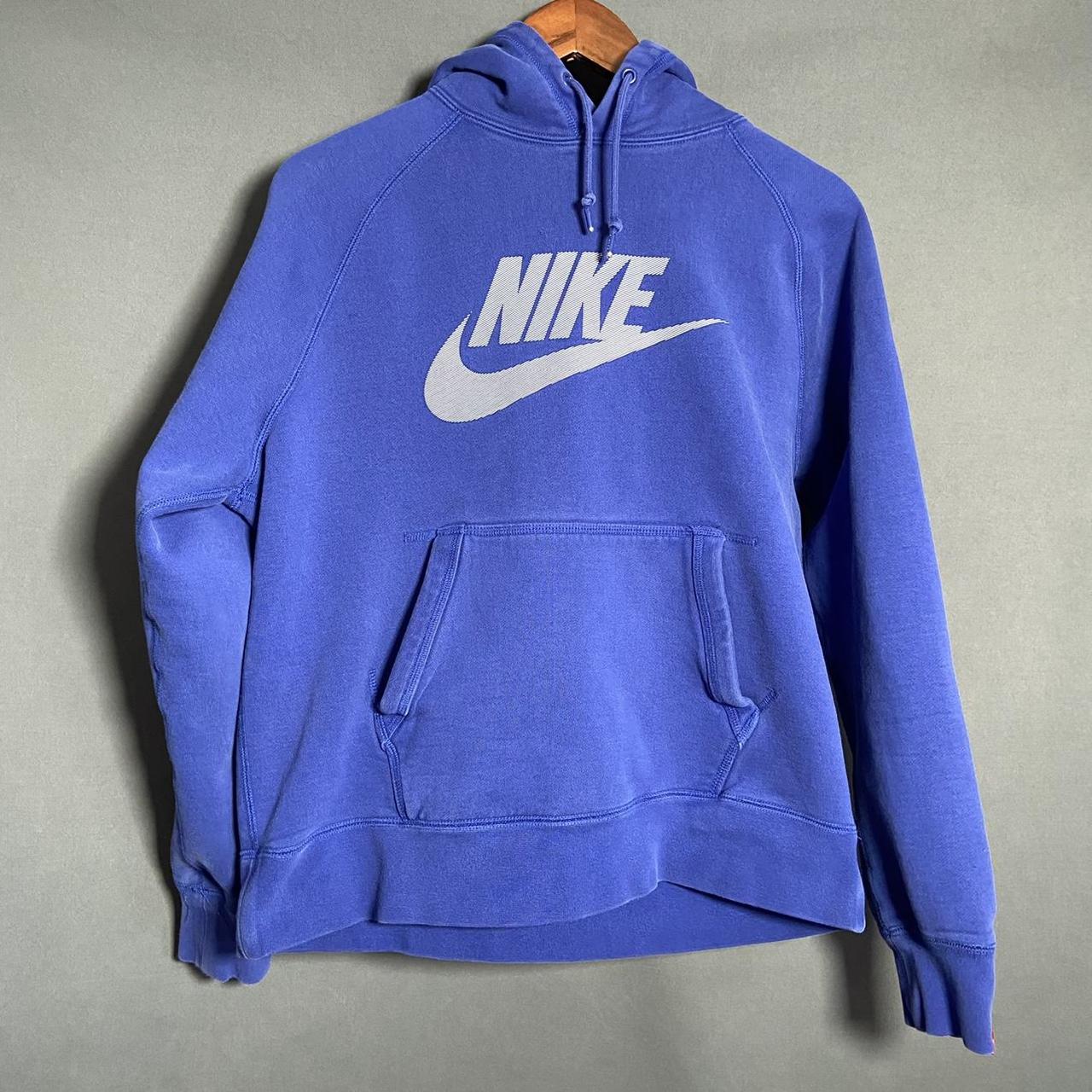 Y2k Nike blue pullover hoodie. Screen print. Swoosh.... - Depop