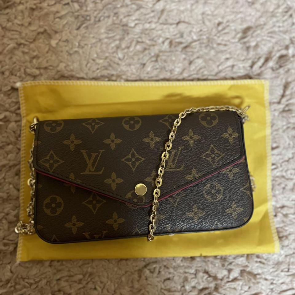 Black Louis Vuitton Cross-body Bag with Gold chain - Depop