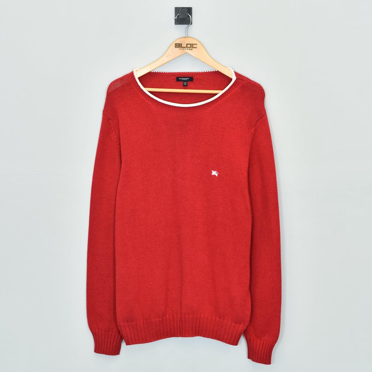 Red Burberry sweater with embroidered... Depop