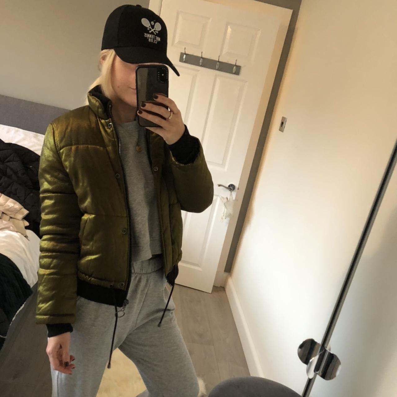 Topshop metallic khaki puffer jacket coat ✨✨