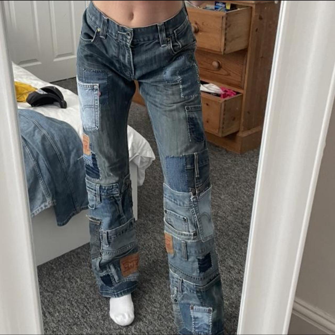 patchwork stacked jeans