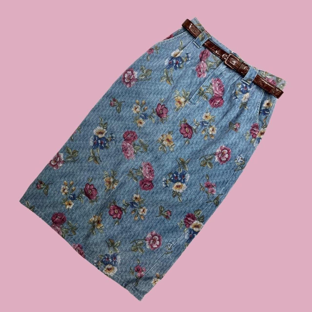 90s Vintage Denim Maxi Skirt, Cottagecore Depop