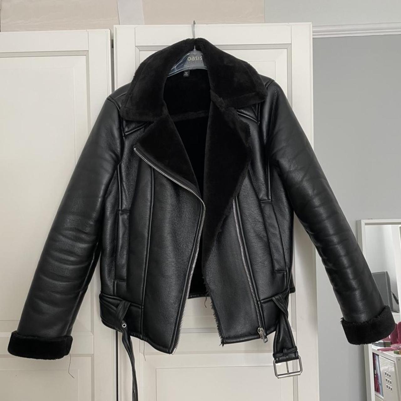 FAUX LEATHER AVIATOR JACKET size 6 worn a... Depop