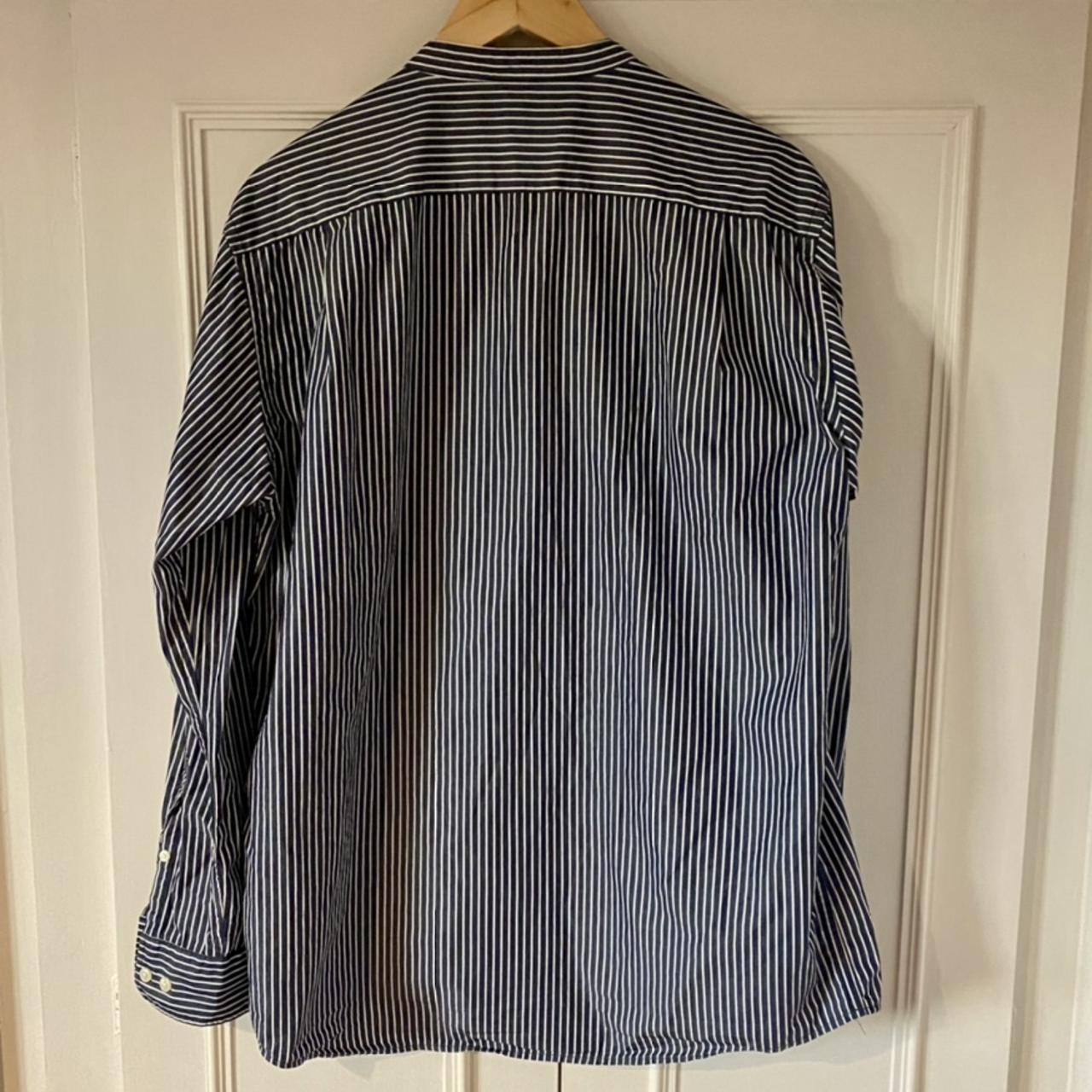 Uniqlo unisex grey-blue striped shirt. Unique... - Depop
