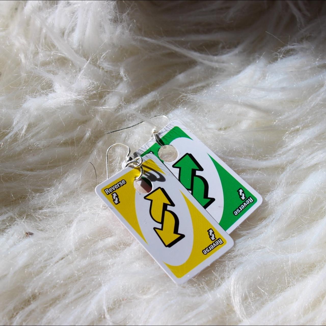 Cute Green Kidcore Uno Reverse Card Earrings - Depop