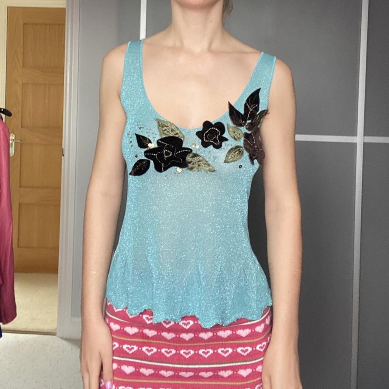 blue sparkle cami top low scoop back super... - Depop