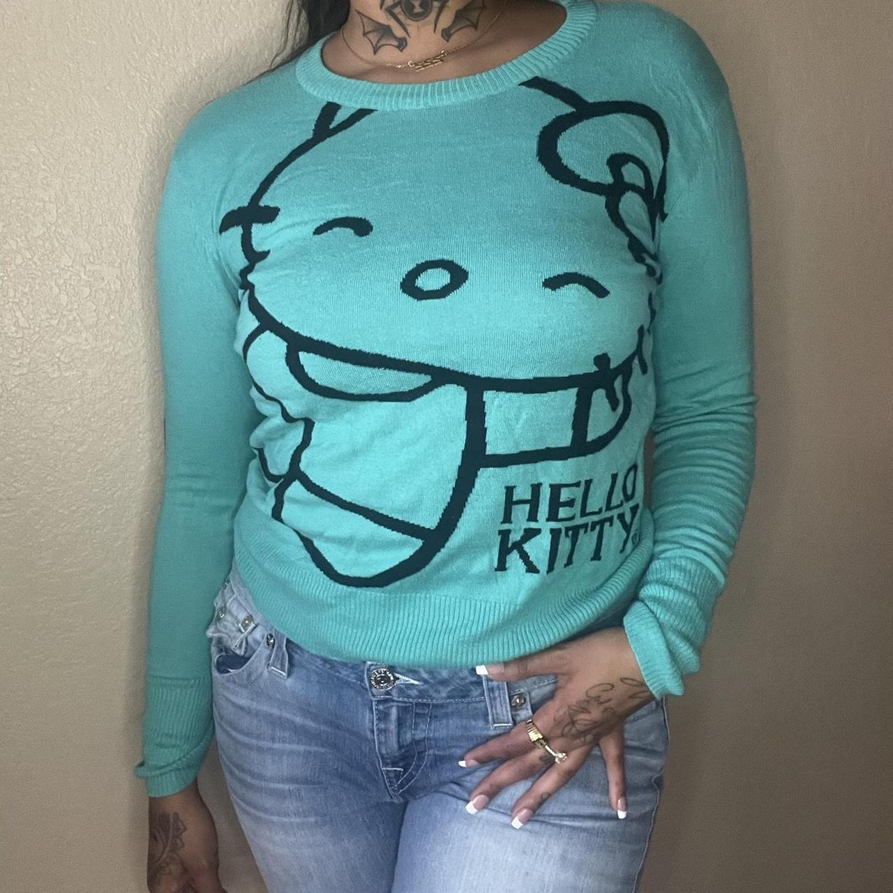 Teal And Black Hello Kitty Sanrio Sweater Size Depop 2558