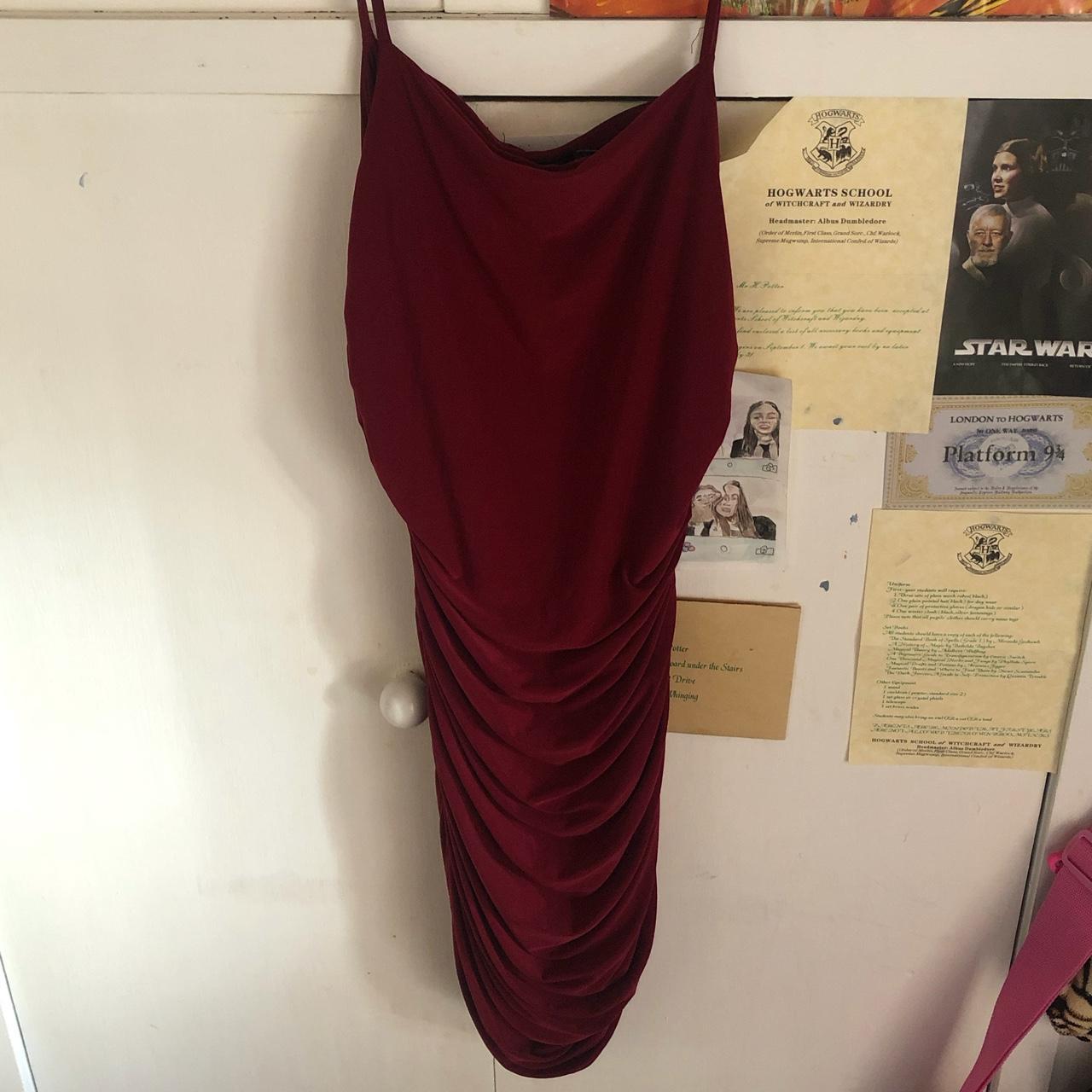 Burgundy/wine red ruched bodycon mini dress,, size 8 - Depop