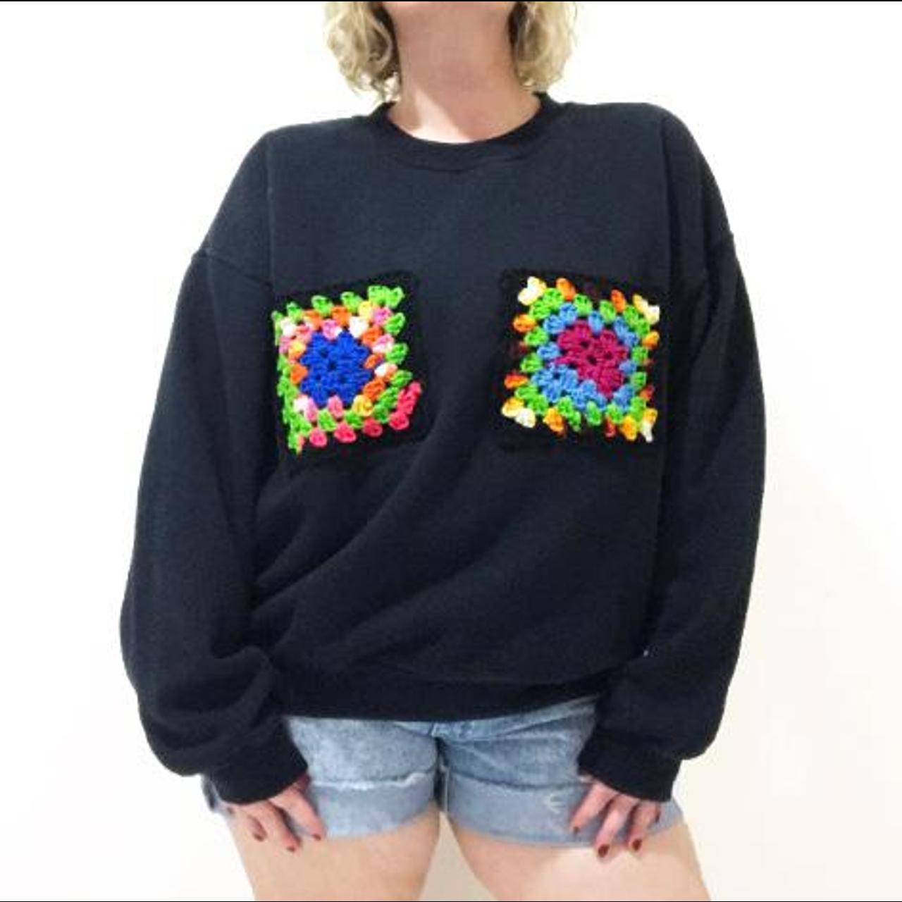 Granny Square Pocket Sweatshirt reworked vintage Depop