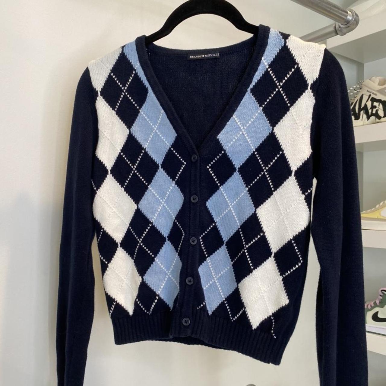 Brandy Melville Women's Navy and Blue Cardigan | Depop