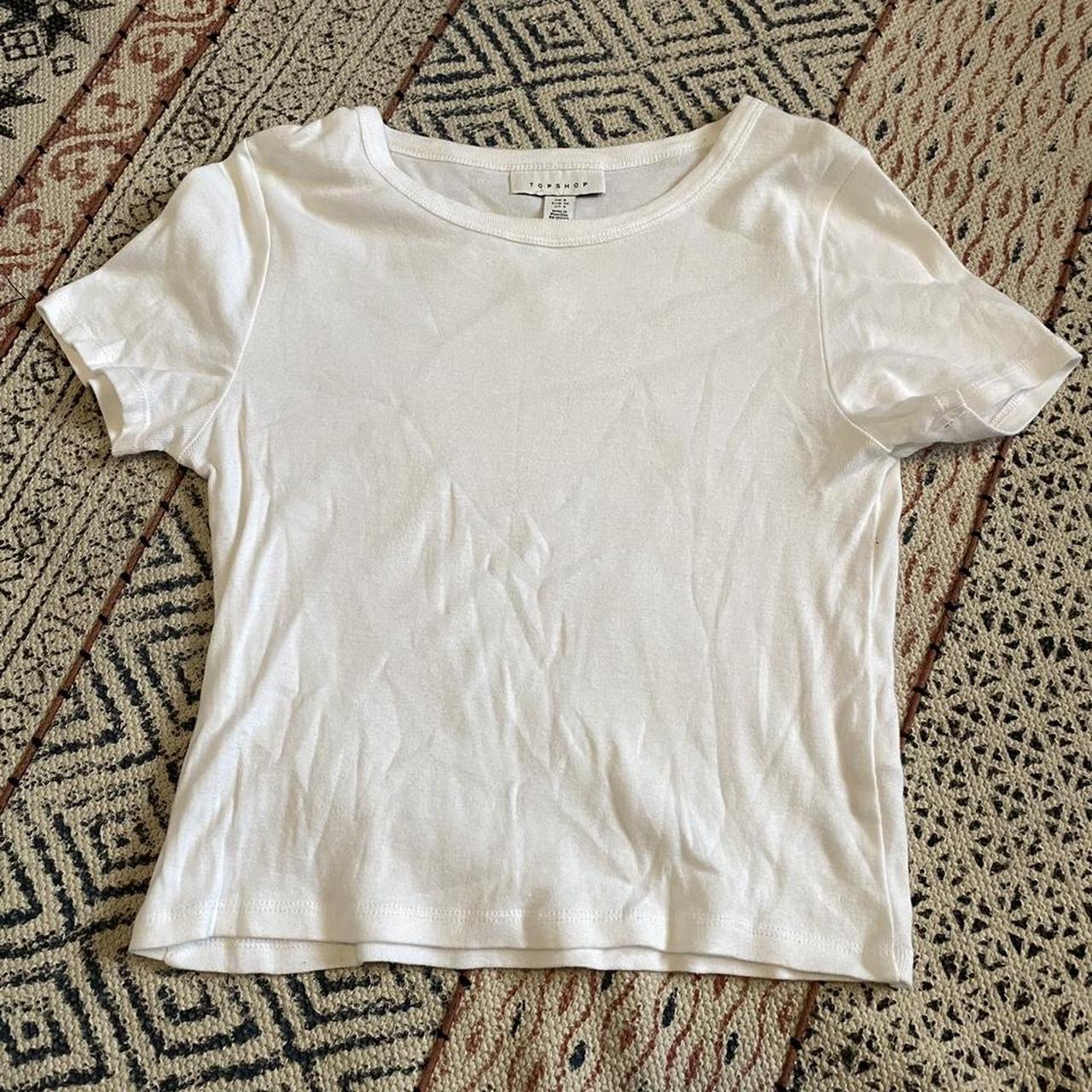 Topshop Women's White and Grey Crop-top | Depop