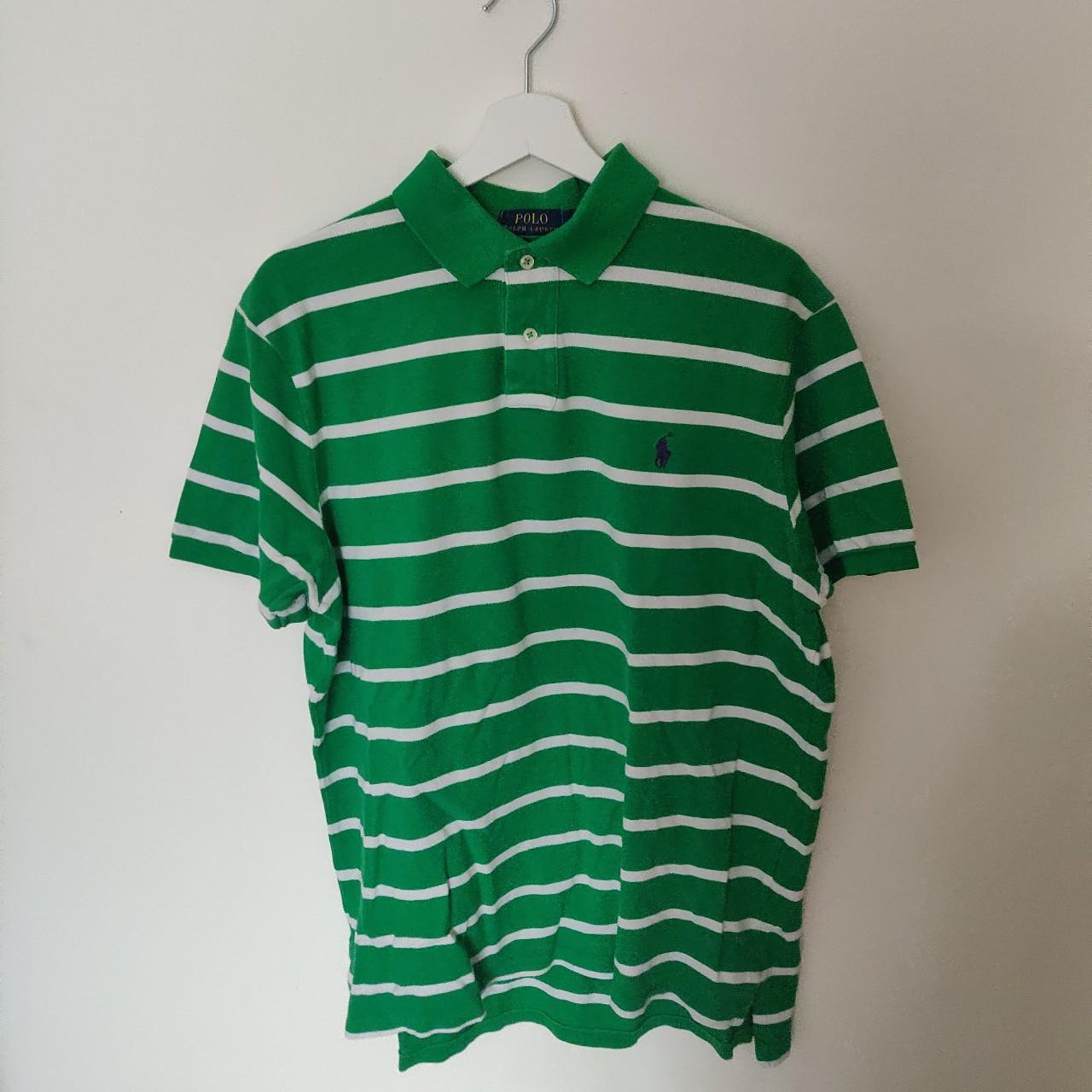 Striped Polo Ralph Lauren polo shirt Green and white... - Depop