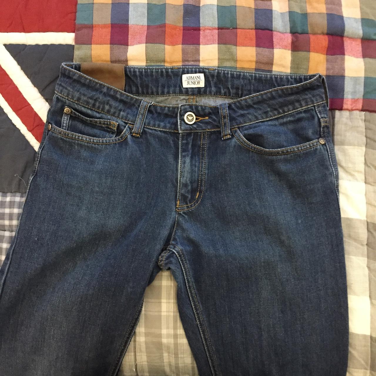 ARMANI JUNIOR JEANS size: 15A 172cm Blue jeans... - Depop