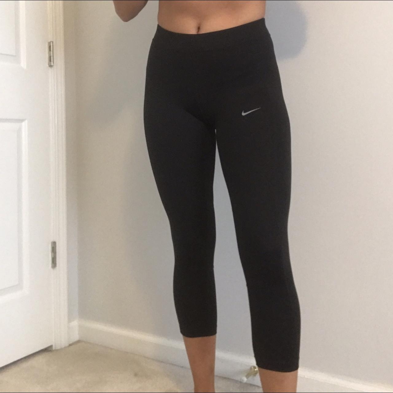 Black cropped Nike Dri-Fit leggings. Size small. - Depop