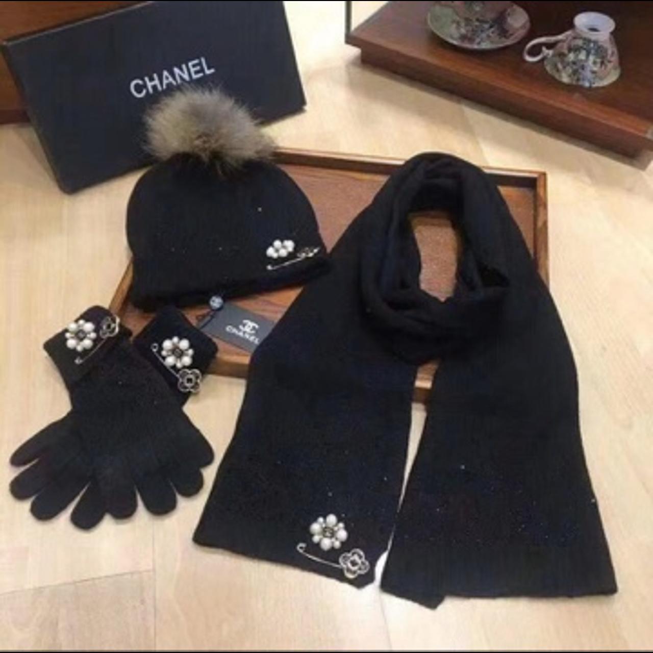 Chanel matching scarf glove and hat set