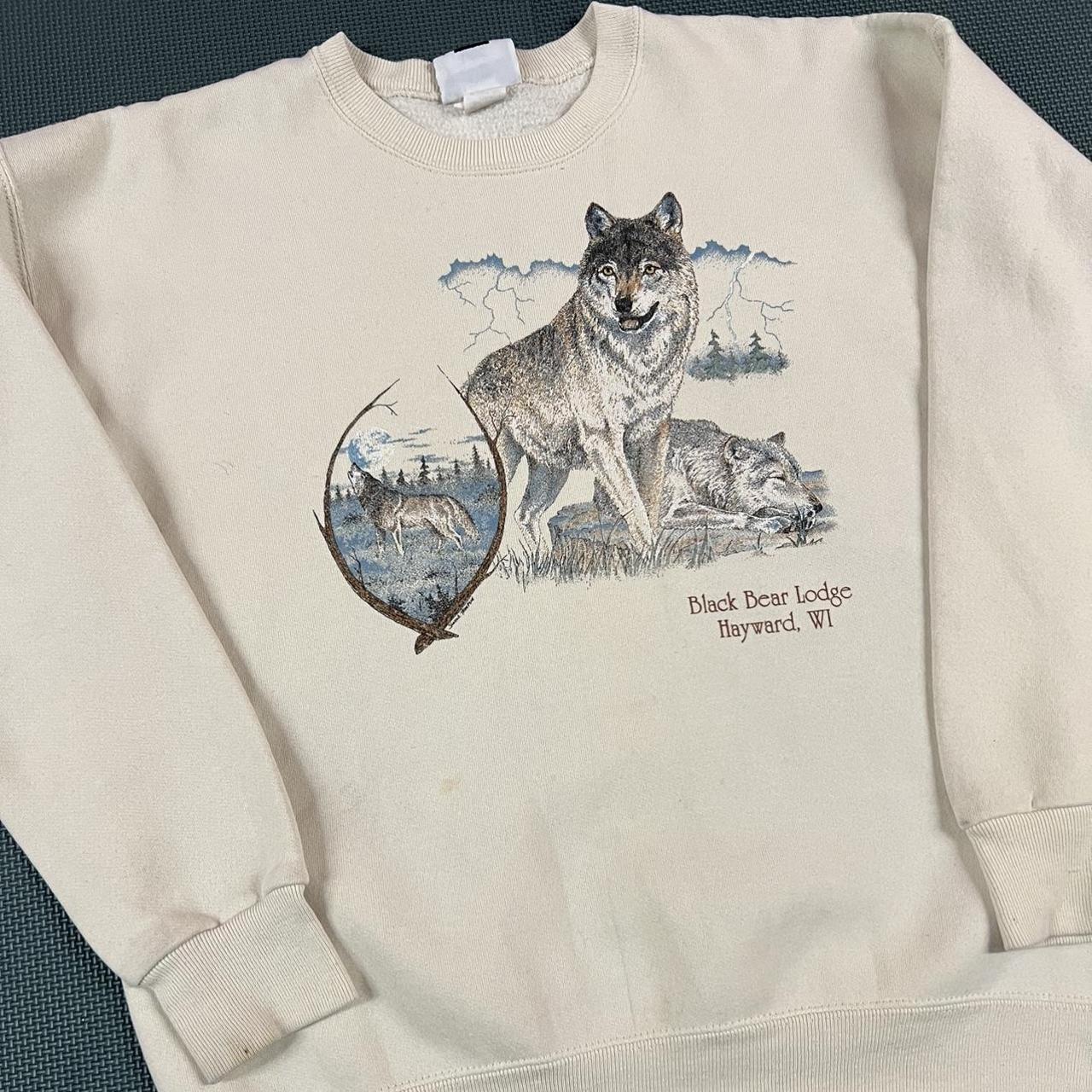 Vintage 90s cream wolf sweatshirt Wolves nature... - Depop