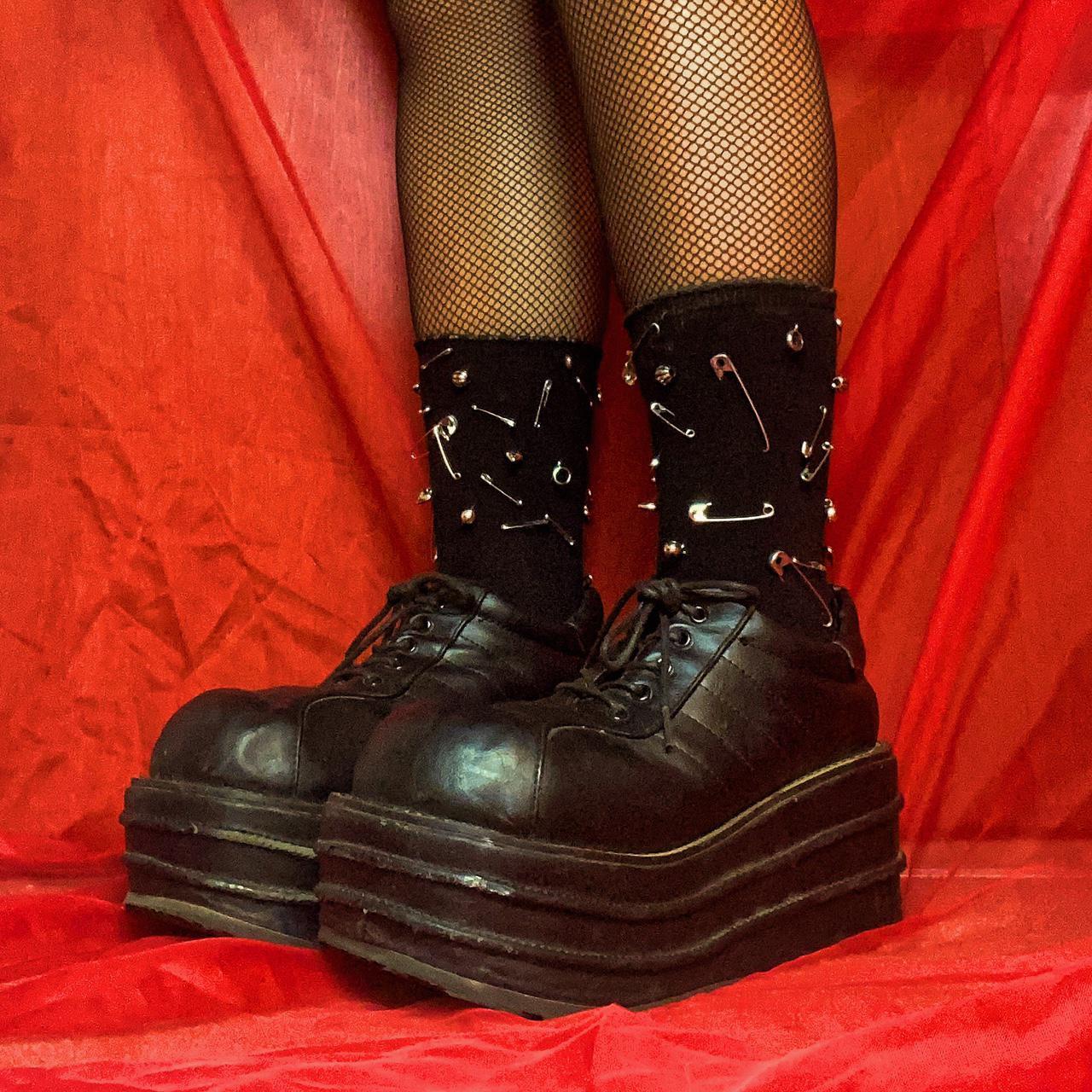 Safety pin and beaded black socks I upcycled from... - Depop