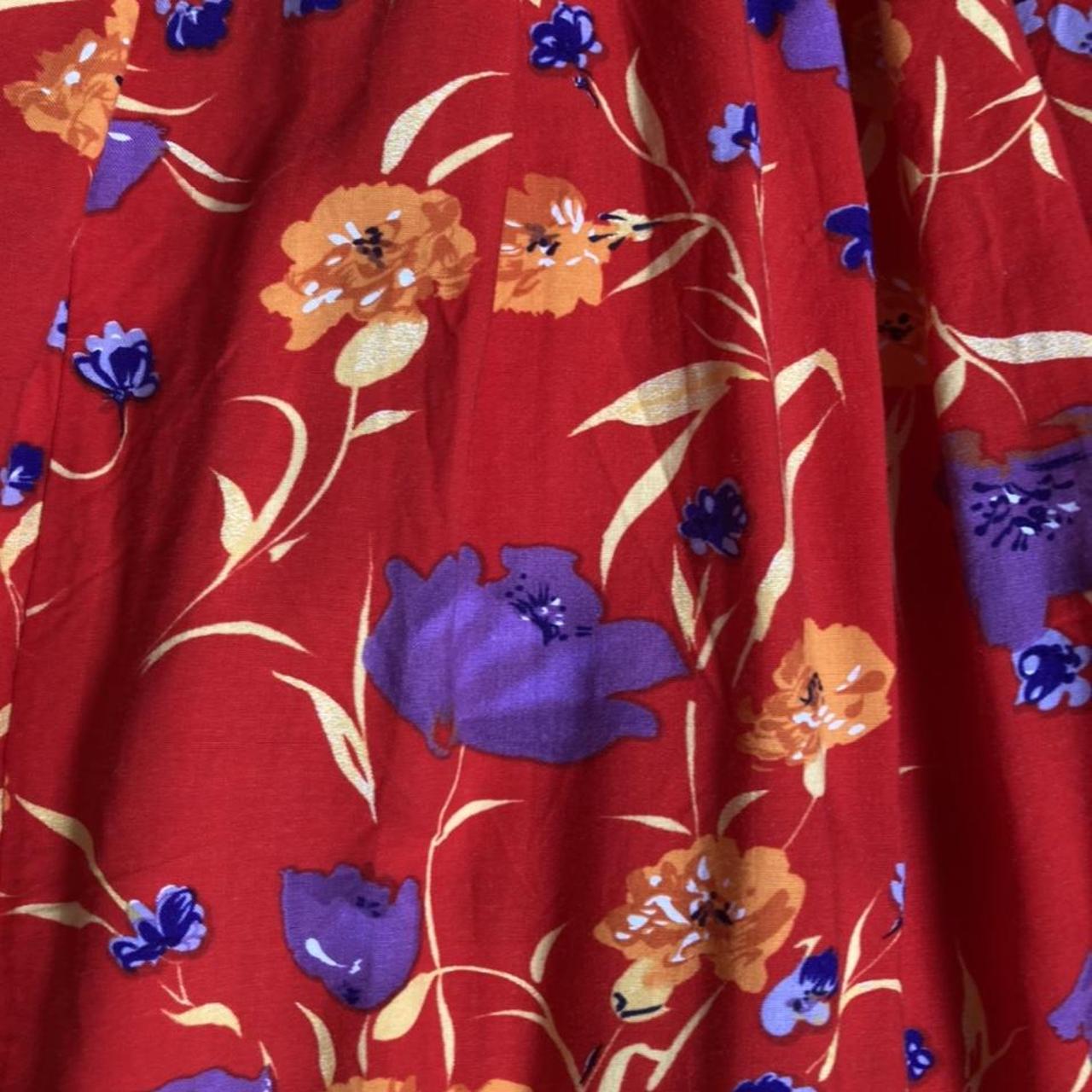 Lovely 80s vintage red floral midi skirt. In a... - Depop
