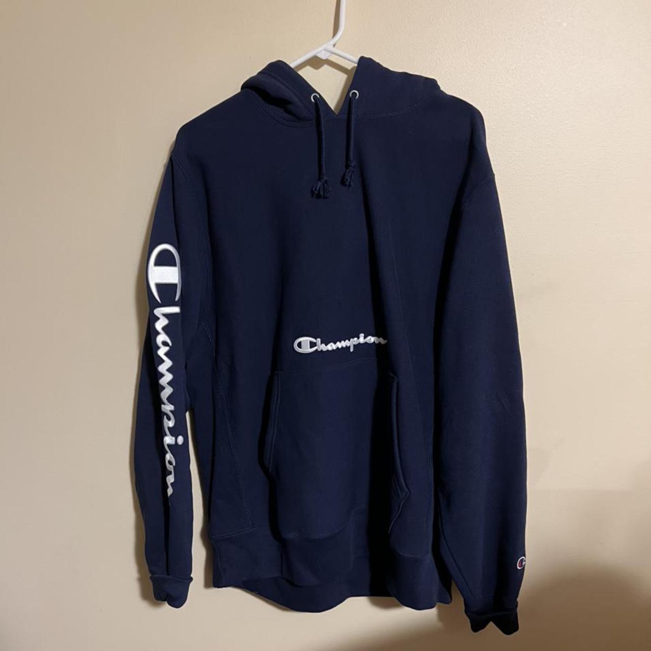 Champion Reverse Weave Hoodie Navy Large - Depop