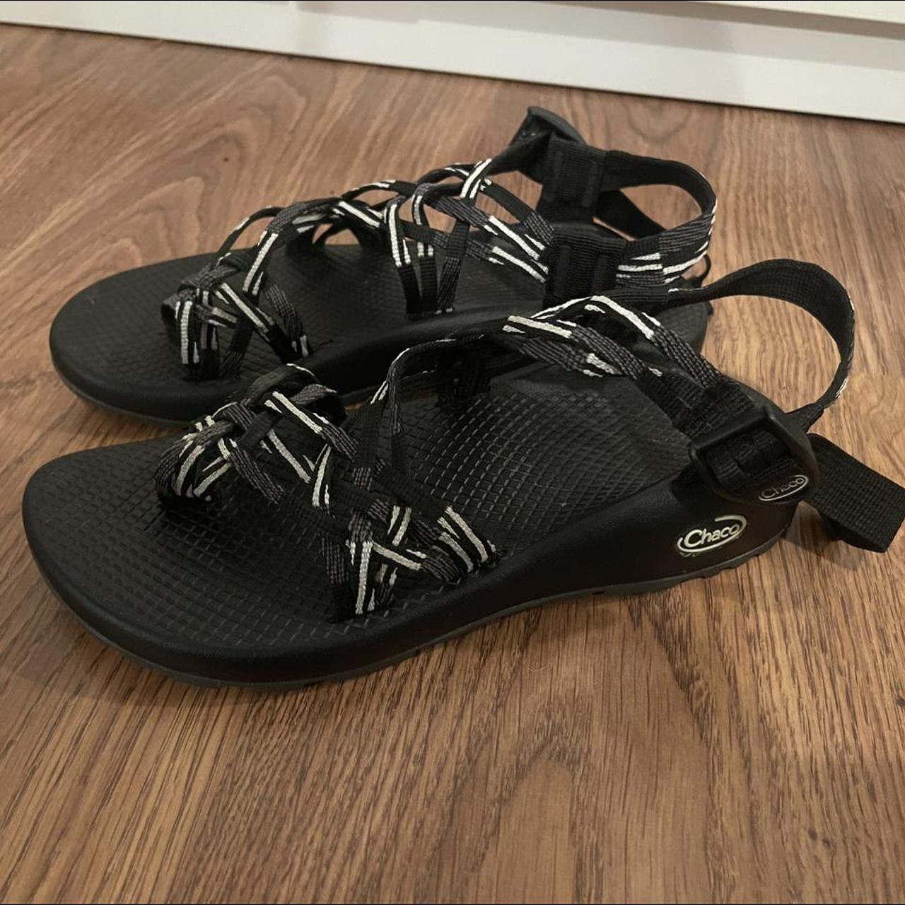 Size 8 triple strap black and white chacos. Lightly Depop