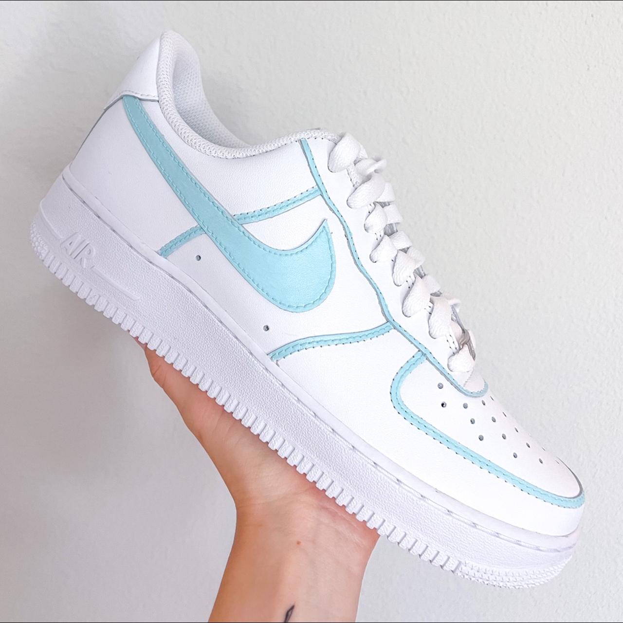 Custom Nike Air Force 1 pastel Blue Louis Vuitton LV - Depop