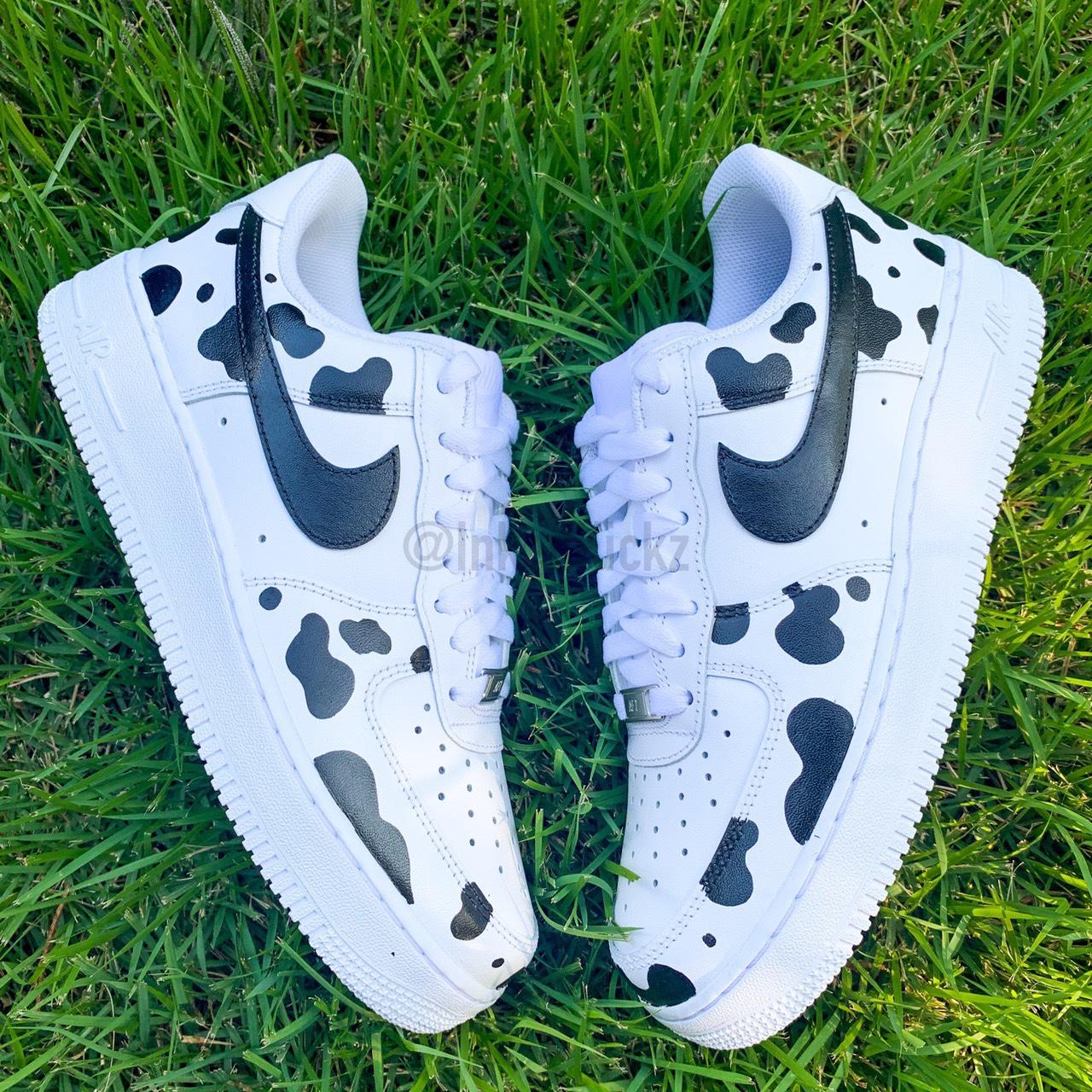 Nike Air Force 1 - all white Custom painted cow - Depop