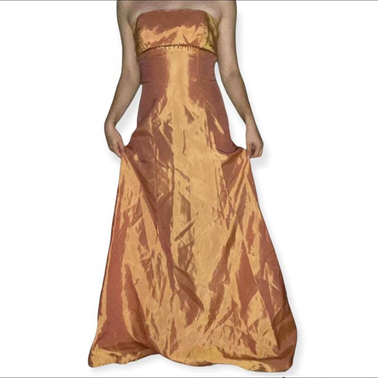 Vintage Alfred Angelo Pearly Shiny Orange Long Prom - Depop