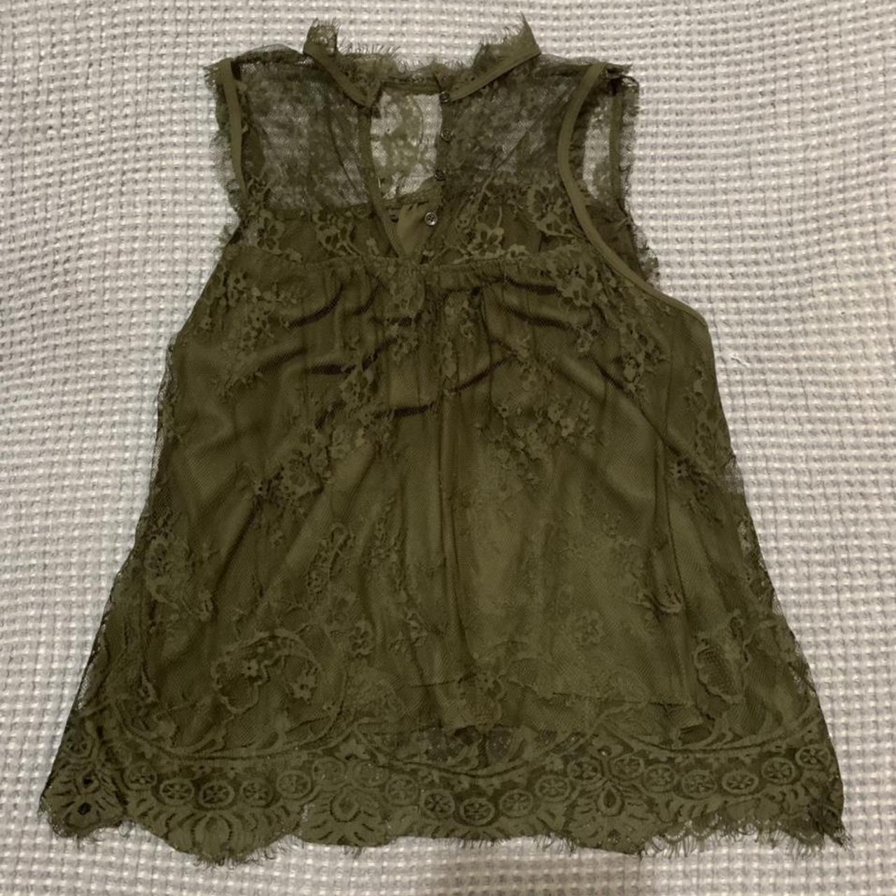 green lace slip on top. so cute and earthly. size... Depop