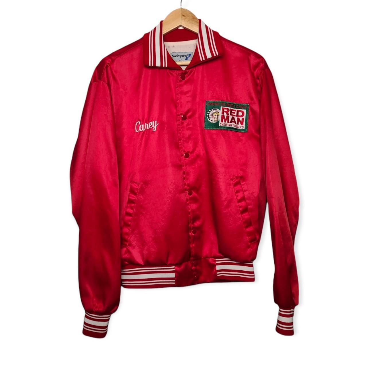 Vintage Redman Chewing Tobacco Satin Jacket... - Depop