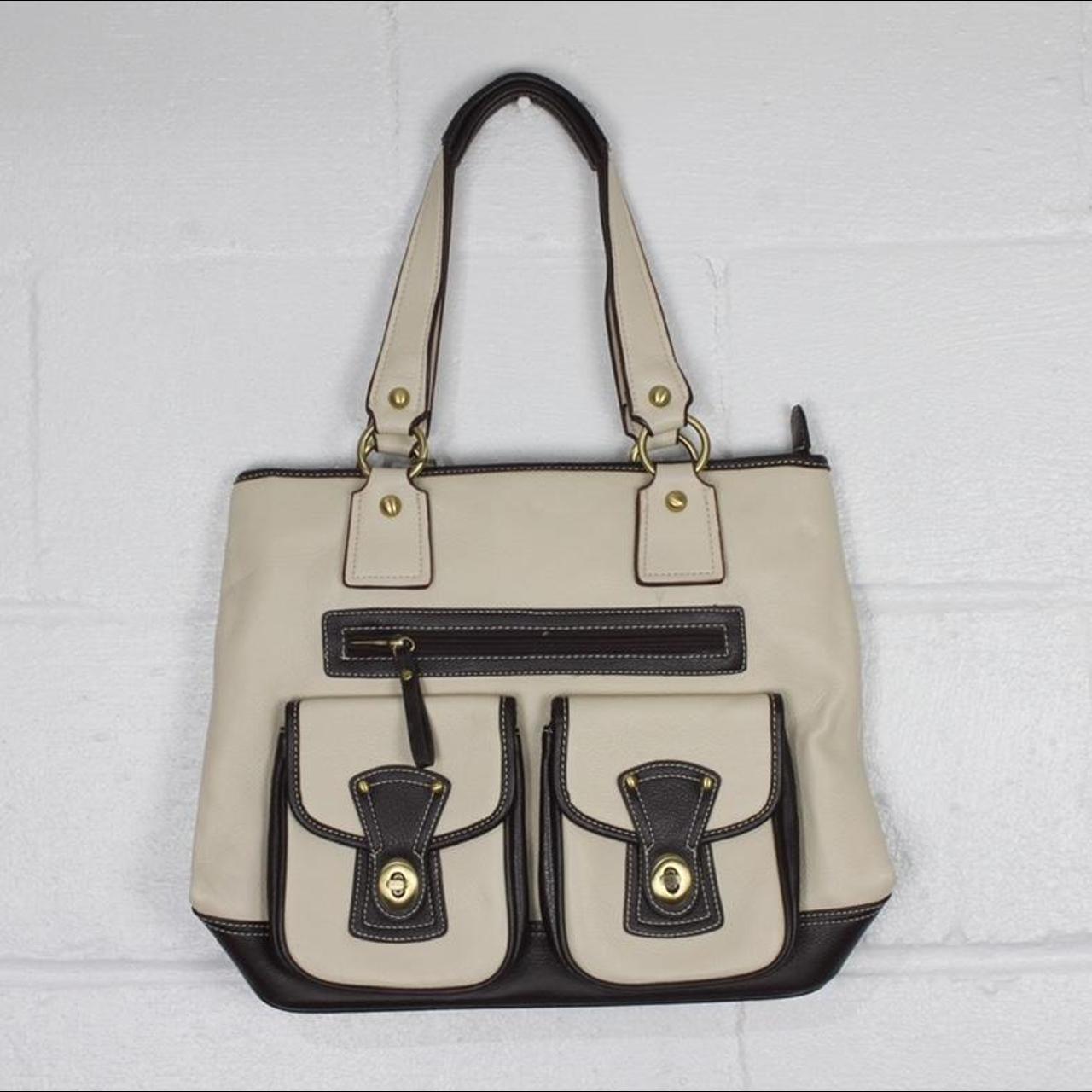 Vintage cream bag with dark brown and gold accents.... Depop