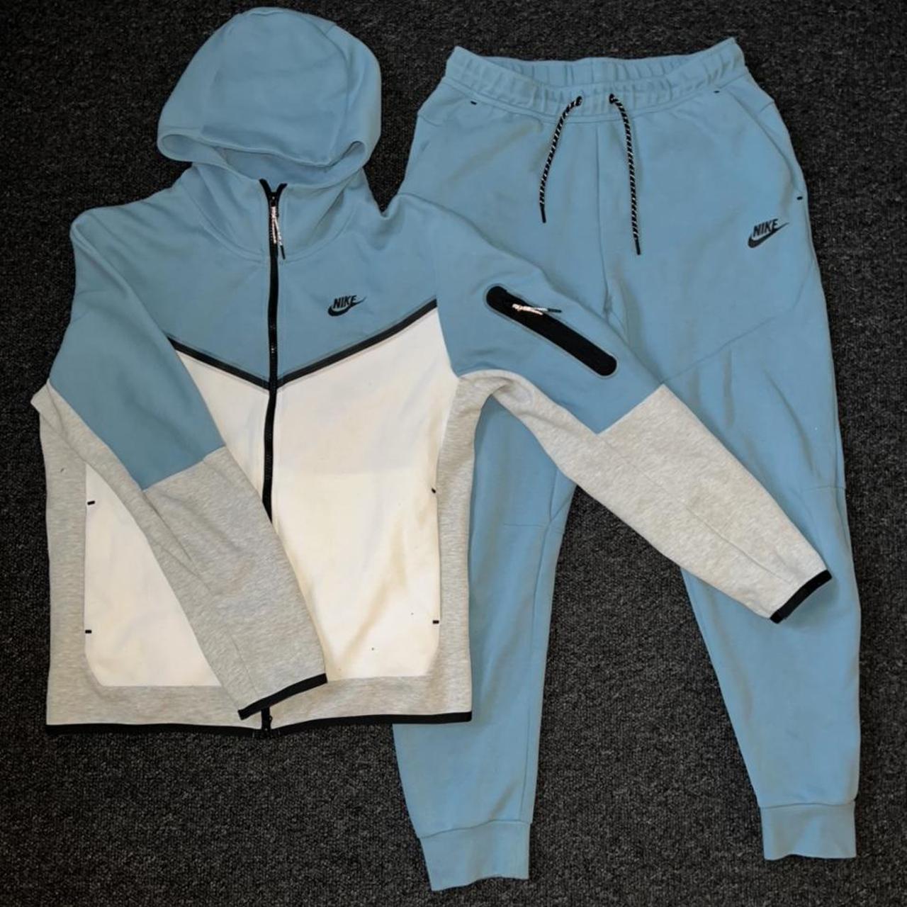 Nike Tech Fleece New Tracksuit Blue / White / Grey.... - Depop