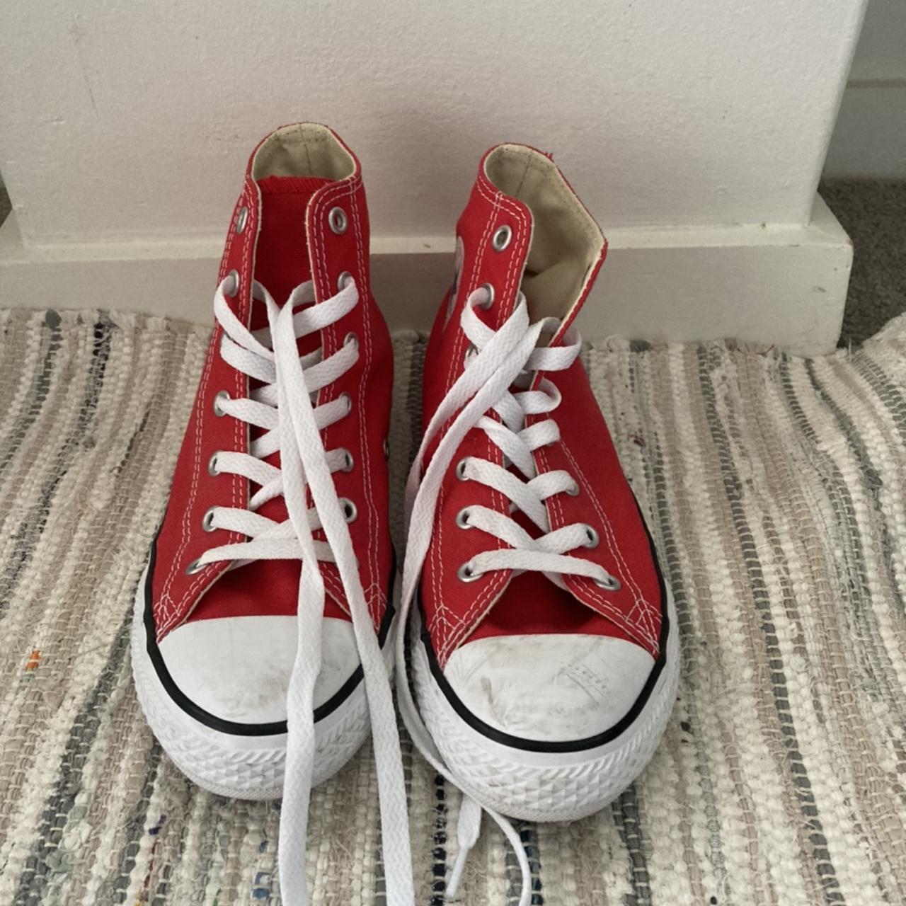 Red high top youth converse. Good condition with... Depop